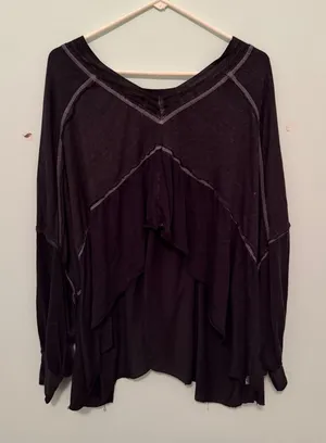 Free People FP Movement Long Sleeve Top Black S Boho Athleisure Yoga Casual thumbnail 1