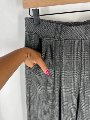 Halara High Rise Wide Leg Plaid Pants Gray Stretch Pull On Size M thumbnail 4