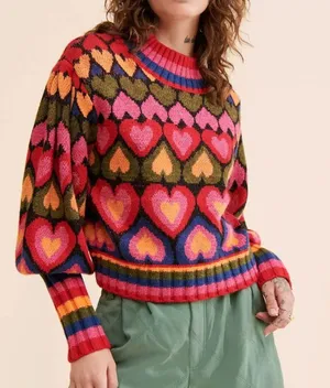 FARM RIO Full Of Hearts Jacquard Mock Neck Sweater Size S Multicolored Knit thumbnail 1