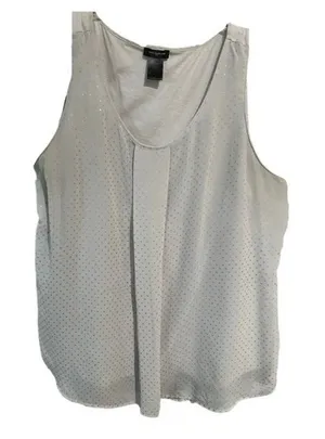 Ann Taylor Grey/ Gray & Metallic Silver Dotted Sleeveless Blouse L Workwear thumbnail 1
