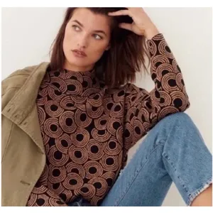 Anthropologie Maeve Funnel Neck Sweater S Boxy Boho Mod Retro Art Deco 70s thumbnail 1