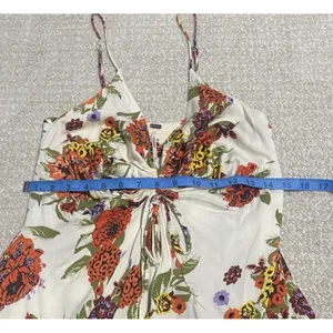 Free People Floral Ruched Ruffle Sleeveless Mini Sundress Ivory Multi Size M thumbnail 11