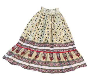 Planet Gold Maxi Skirt Medium Smocked Waist Paisley Cream‎ Pink Green thumbnail 1