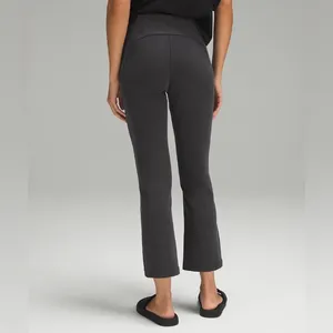 Lululemon Ribbed Softstreme Zip-Leg High-Rise Cropped Pants 25"-Black- Size 0 thumbnail 2