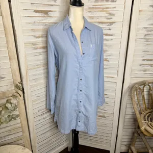 ABERCROMBIE & FITCH Women's Cotton Poplin Long Sleeve Shirt Shirtdress Blue thumbnail 3