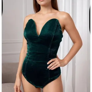 NWT Velvet Sweetheart Neck Strapless‎ Bodysuit Bustier Top Cross Back Small thumbnail 6