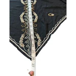 Black Embroidered Sheer Scarf Evening Wrap Shawl Gold & White Beaded Detailing thumbnail 8