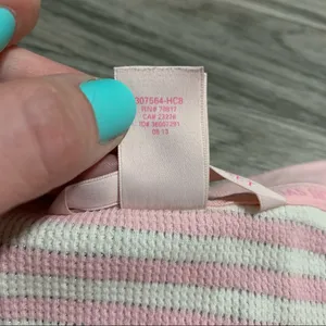 Victoria’s Secret light pink white silver striped Long Sleeve PJ Top; Medium thumbnail 4