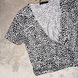 Brandy Melville Black and White Dotted Wrap Top thumbnail 3