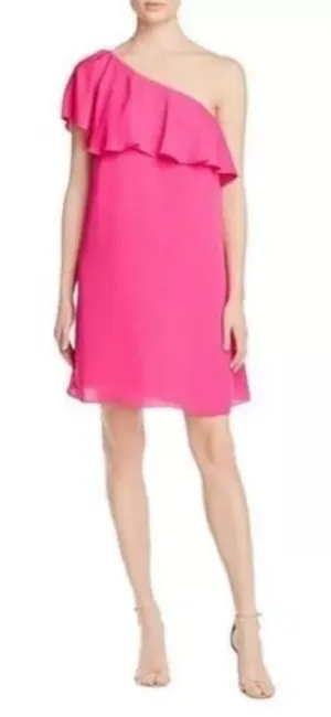 Amanda Uprichard One Shoulder Fuchsia Pink Ruffled Dress size‎ P thumbnail 1
