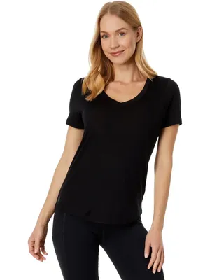 Smartwool Active Ultralight Black V-Neck Short Sleeve Tee Top Women’s Large thumbnail 1