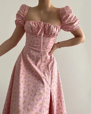 House Of CB TALLULAH PINK FLORAL PUFF SLEEVE MIDI DRESS thumbnail 4