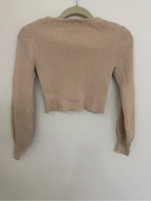 Princess Polly Beige Ribbed Button-Front Crop Cardigan Women’s 0 thumbnail 2