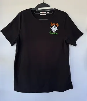 Quacker Factory Black Short Sleeve Tee Size M Halloween‎ Ghost thumbnail 1