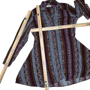 Natural Life‎ M Ansley Boho Tunic Silky Shirt Dress Stripe Button Front thumbnail 8