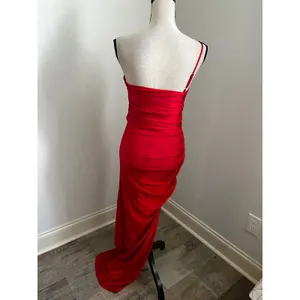 Lulus One Shoulder Maxi Dress Red Satin Asymmetrical Hem sz Small Party Wedding thumbnail 5