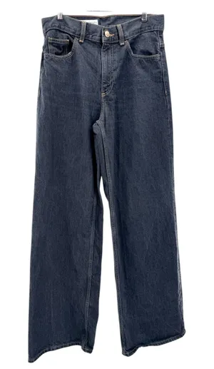Zara Womens‎ High Rise Wide Leg Cinch Back Jeans Dark Wash Sz 6 Baggy Grunge thumbnail 1