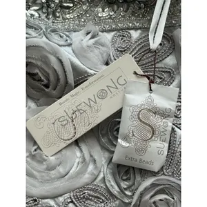 Sue Wong Nocturne NWT Embellish Beaded Rosette Dress 6‎ Platinum Silver Metallic thumbnail 6