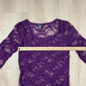 Bozzzo Y2K Purple‎ Lace Long Sleeve Scoop Neck Sheer Women Top Layering Shirt thumbnail 3
