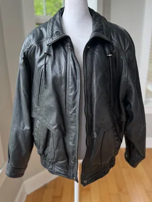 Vintage 80s 90s Wilson’s Leather Black Genuine Leather Bomber Jacket Sz Medium thumbnail 1