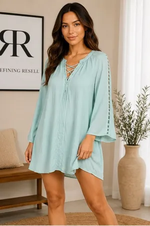 Entro Women's Mini Dress Size S Long Sleeve Lace Up Boho‎ Festival Casual thumbnail 1