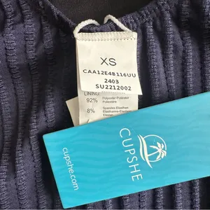 NWT CUPSHE One Piece Swimsuit Ruched Textured Ribbed navy blue size XS thumbnail 6
