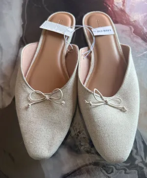 Old Navy Women’s Linen Look Ballet Mule Flats Beige Square Toe Bow Size 9 NWT thumbnail 1