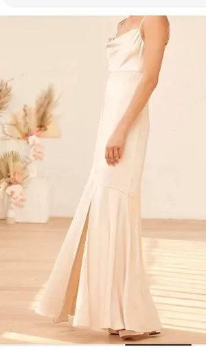 Moment in the Spotlight Champagne Satin Cowl Neck Maxi Dress size Medium new thumbnail 2