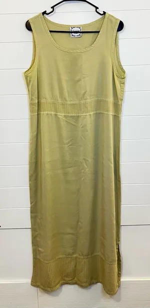 Vintage Clio Sleeveless Maxi Dress in Light Olive Beachy Travel Lightweight Med thumbnail 1
