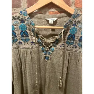 Lucky Brand Embroidered Lace-Up Peasant Blouse Boho Western Top S thumbnail 5