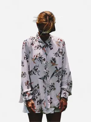 H & M Women’s Long Sleeve Buttons Up Floral Print Blouse Size 0 Hummingbird‎ thumbnail 2