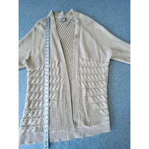 Bass Knit Cardigan Womens Sweater L/XL Cable‎ Texture Chunky Tan Beige Sand thumbnail 8