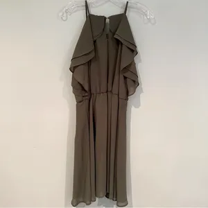 Miami Halter Ruffle Top Dress Women's Large‎ Olive Green Elastic Waist Flowy thumbnail 7
