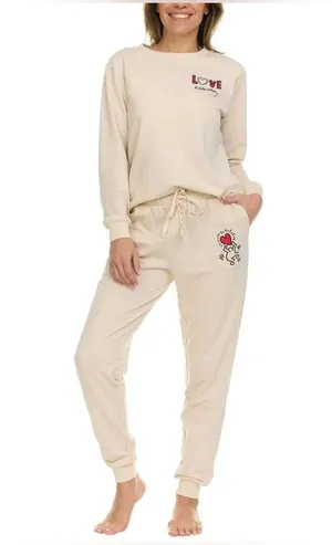 Keith Haring Women's Long Sleeve & Joggers Soft Fleece Lounge Set Cream XXL thumbnail 1