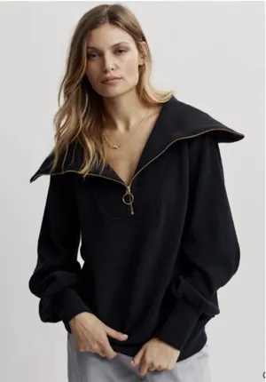 Varley Women's Small Vine Half Zip Black Ottoman Sweatshirt Ribbed Oversized thumbnail 1