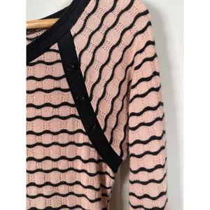 Free People Wavy Stripe Pointelle Peplum Long Sleeve Top‎ Size S Peach Black thumbnail 2