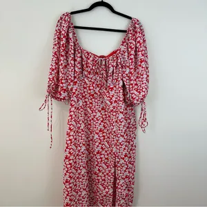 Showpo. Red and White Ditsy Floral Red Dress Midi Slitted Dress Size 16 thumbnail 2