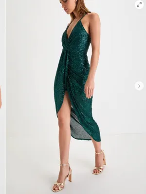 LULUS Sexy Sequin Shimmer Wedding Prom Cocktail Party Flirty Sparkly Midi Dress thumbnail 2