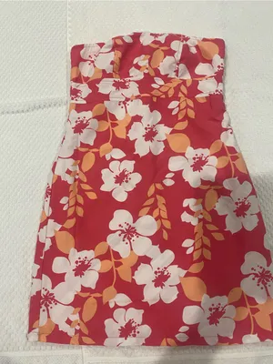 Bright Coral Floral Summer tube with built bra mini Dress thumbnail 2
