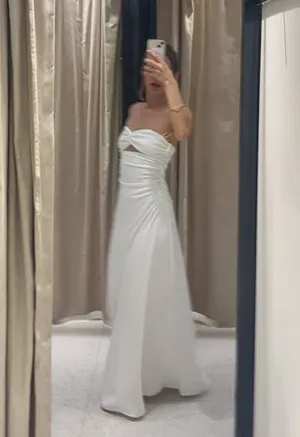 Zara Elegant White Strapless Ruched Evening Gown Dress thumbnail 2