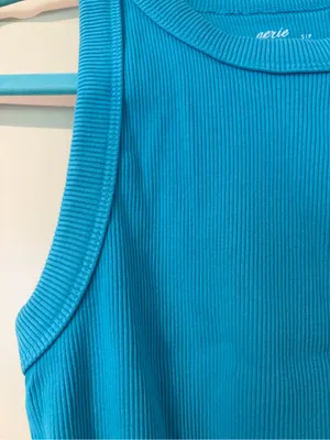 Aerie Teal Blue Cropped Ribbed Tank Top Size S thumbnail 4