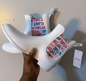 Juicy Couture White Chelsea Rain Boots with Multicolor Logo Panels thumbnail 1