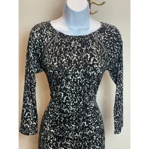 Michael Kors Black Animal Print Long Sleeve Bodycon Dress Ruched Waist Size S thumbnail 2