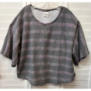 Vintage Powermax Grey Purple Striped Short Sleeve Sweatshirt Made in USA Large thumbnail 1