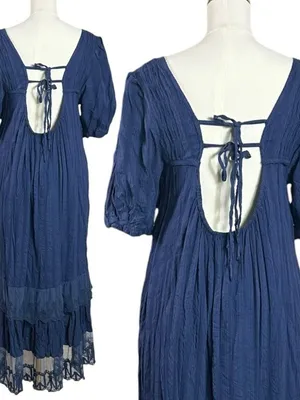 Free People Bohemian Cottage Americana Star Lace Calder Midi Dress Large thumbnail 7