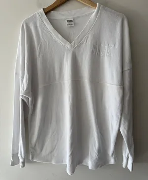 PINK by Victoria’s Secret White Terry Cloth Long Sleeve V Neck Top Y2K Vibes‎ thumbnail 1