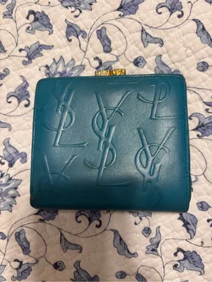 YSL Yves Saint Laurent Vintage Turquoise Blue Womens Wallet kiss-lock YSL logo thumbnail 2
