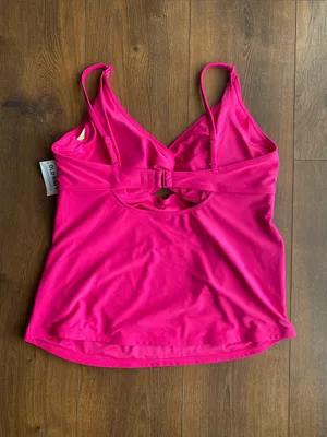 NWT Old Navy Nursing Bright Pink Tankini Swim Top with Ruched Sides L thumbnail 3