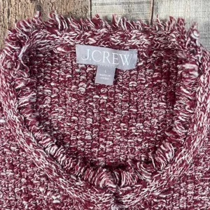 J.Crew Large Merlot Cropped Fringe Lady Jacket Gold Snap Marled Knit Sweater thumbnail 3