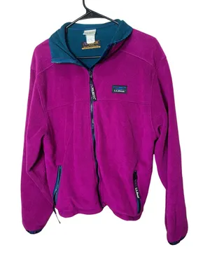 L.L.Bean Womens Fleece Jacket Polartec Windproof Zip Front‎ Purple Teal Trim L thumbnail 1